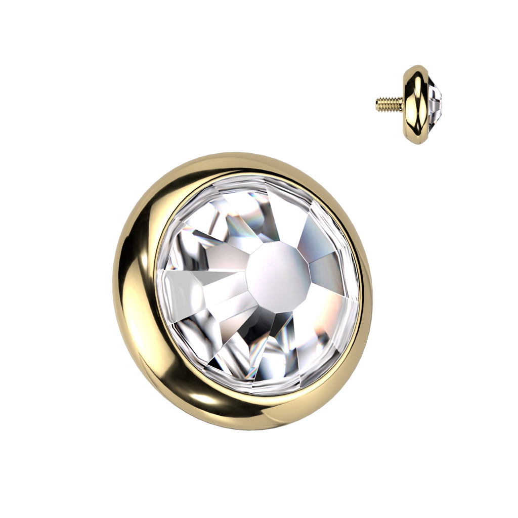 Implant Grade Titanium Internally Threaded Flat Bezel Set Crystal Top - Gold/Clear