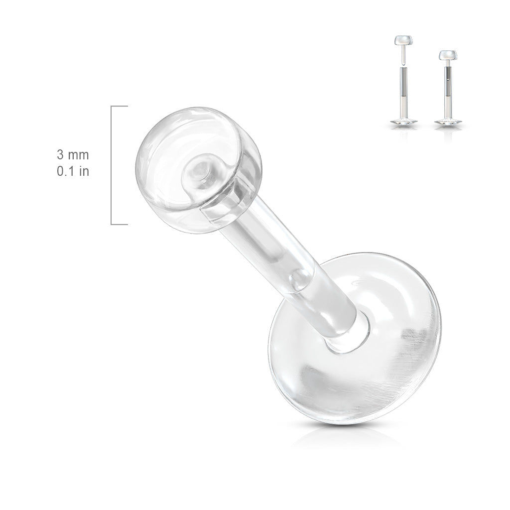 Bio Flex 14 & 16 Gauge Clear Retainer with 3mm Removable Push-In Top size chart