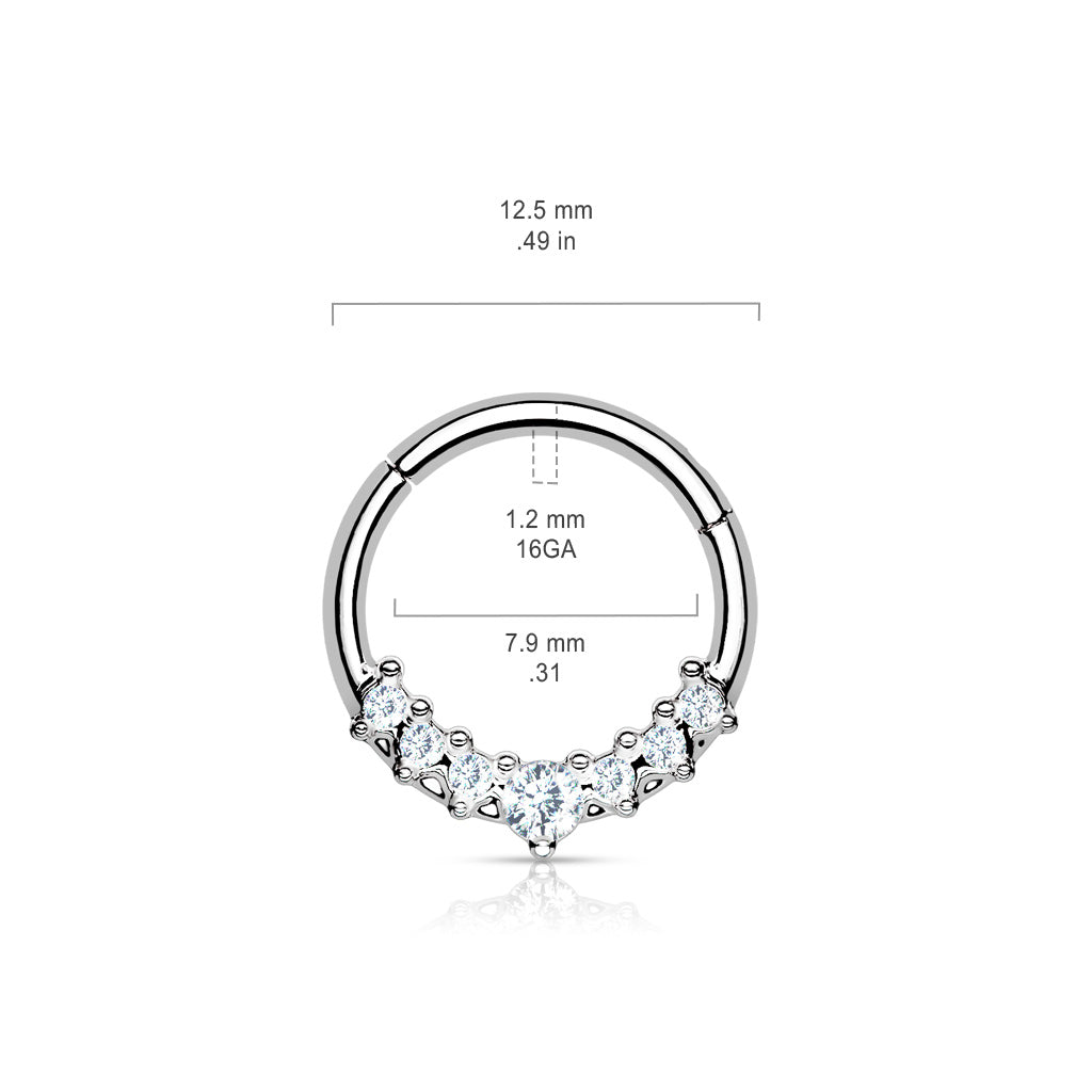 316L Surgical Steel Hinged Segment Hoop Ring With Lined CZ Fan size chart