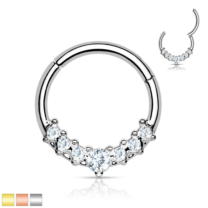 316L Surgical Steel Hinged Segment Hoop Ring With Lined CZ Fan