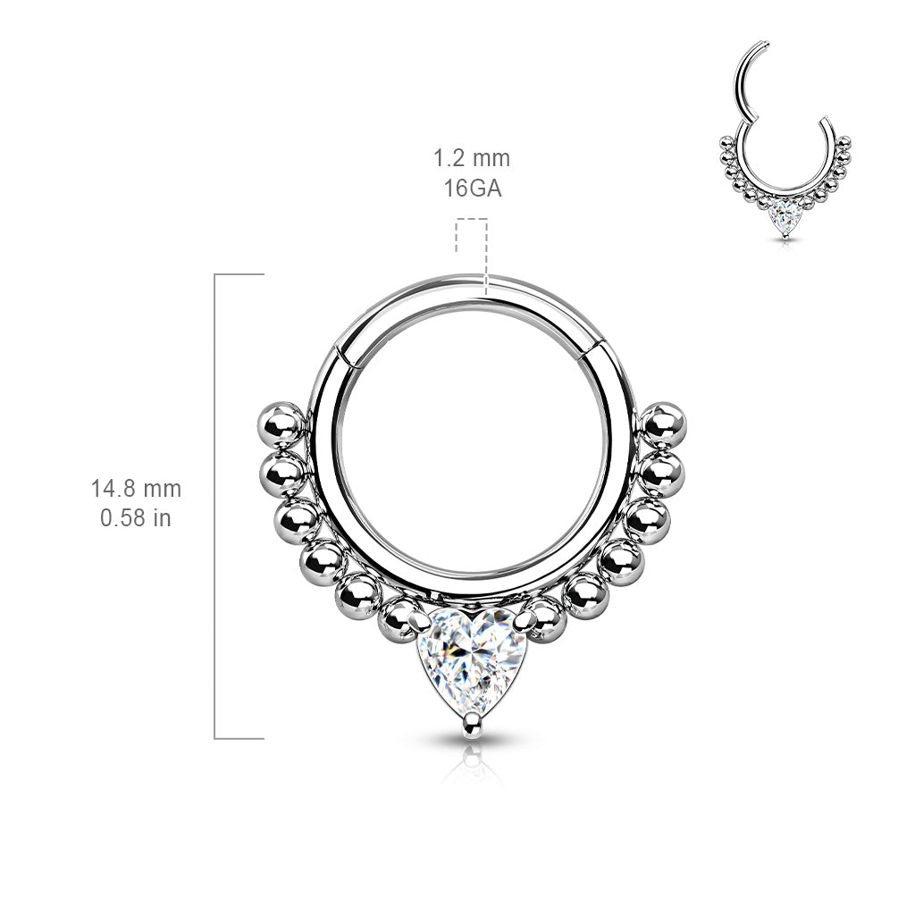 Front-Facing Heart CZ Hinged Hoop Ring size chart