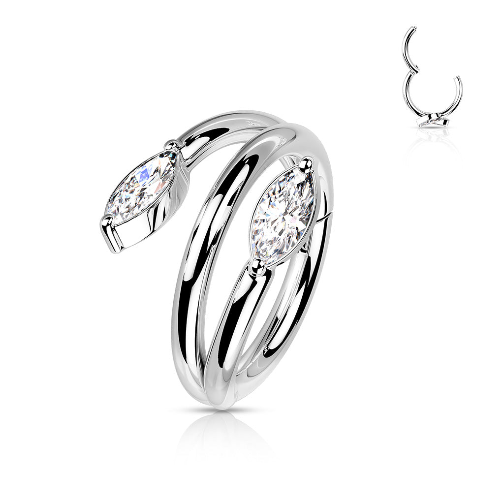 High Quality Precision All 316L Surgical Steel Hinged Segment With Double Vine Marquise CZ Ends - Clear