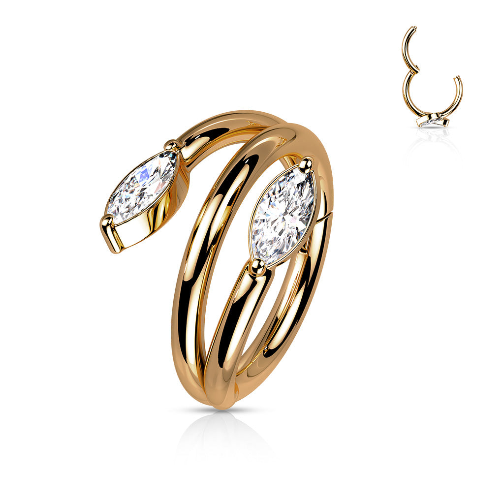 High Quality Precision All 316L Surgical Steel Hinged Segment With Double Vine Marquise CZ Ends - Rose Gold/Clear