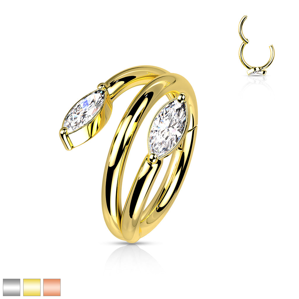 High Quality Precision All 316L Surgical Steel Hinged Segment With Double Vine Marquise CZ Ends - all colors