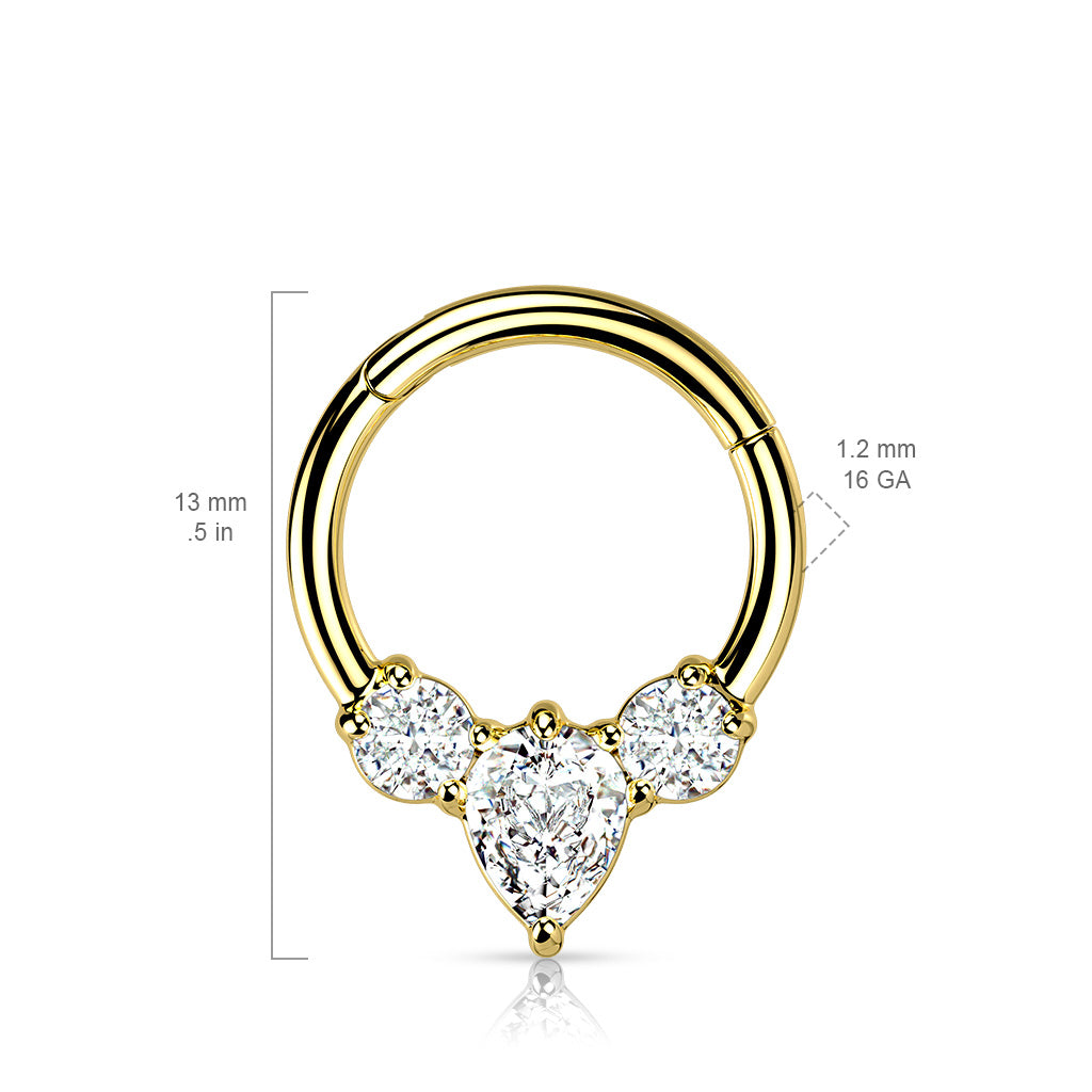 High Quality Precision All 316L Surgical Steel Hinged Segment With Pear CZ Between 2 Round CZ size chart