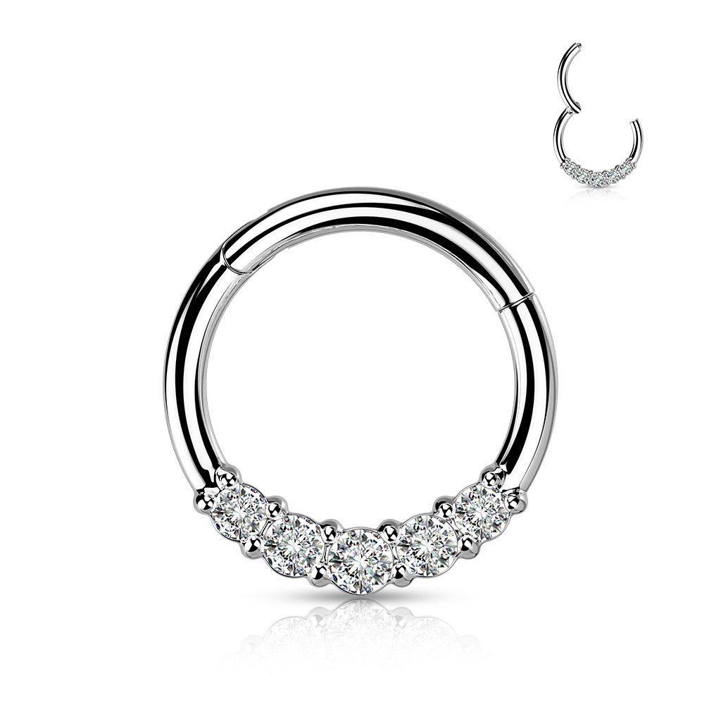 High Quality Precision All 316L Surgical Steel Hinged Segment With Forward Facing 5 CZ Ring - Clear