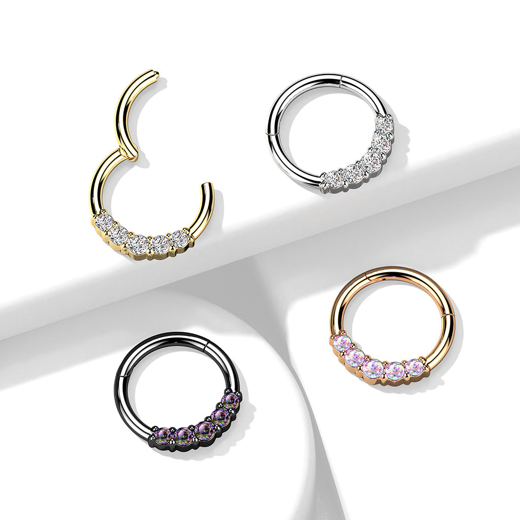High Quality Precision All 316L Surgical Steel Hinged Segment With Forward Facing 5 CZ Ring - all colors