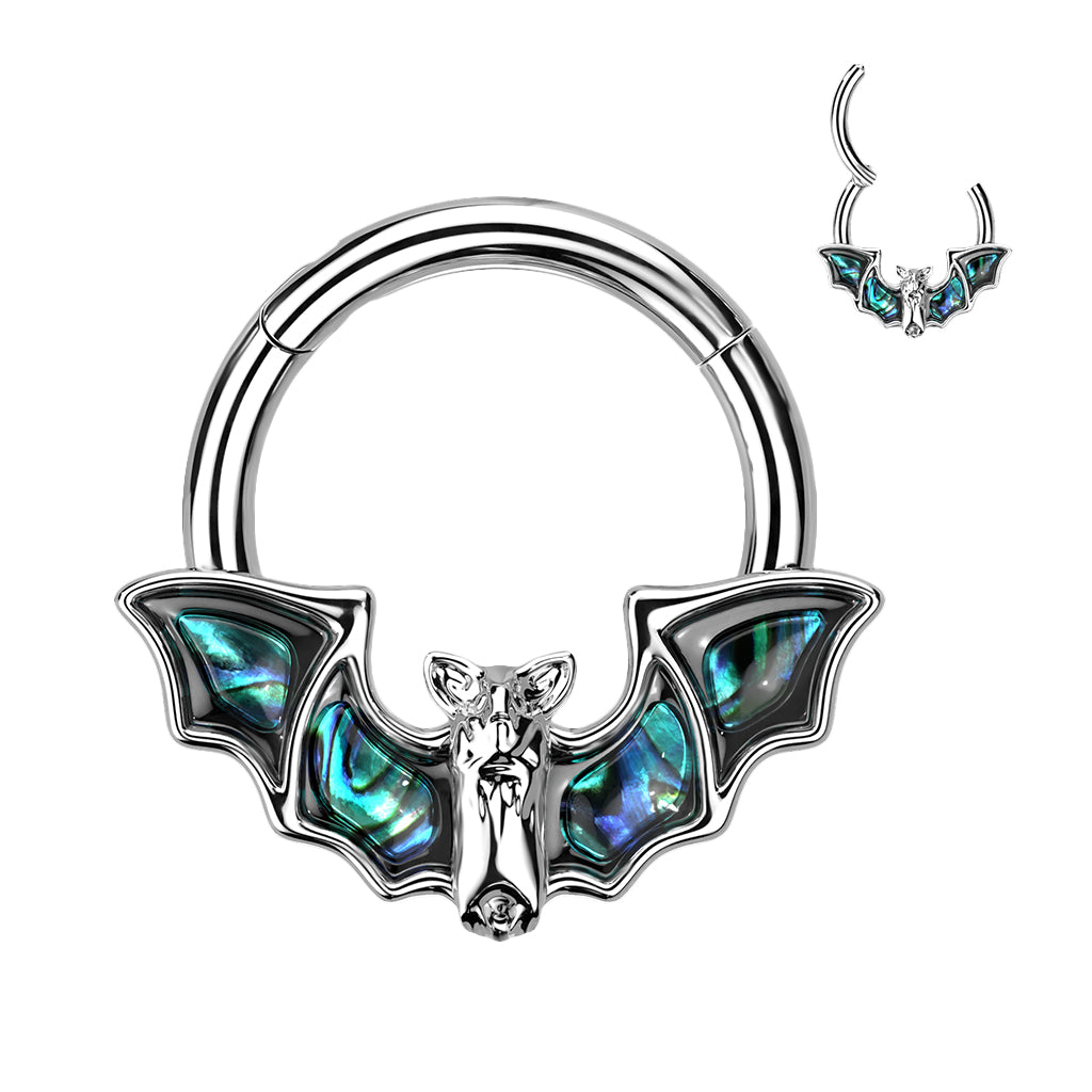 High Quality Precision 316L Surgical Steel Hinged Segment Ring With Bat And Abalone Shell Wings - Steel