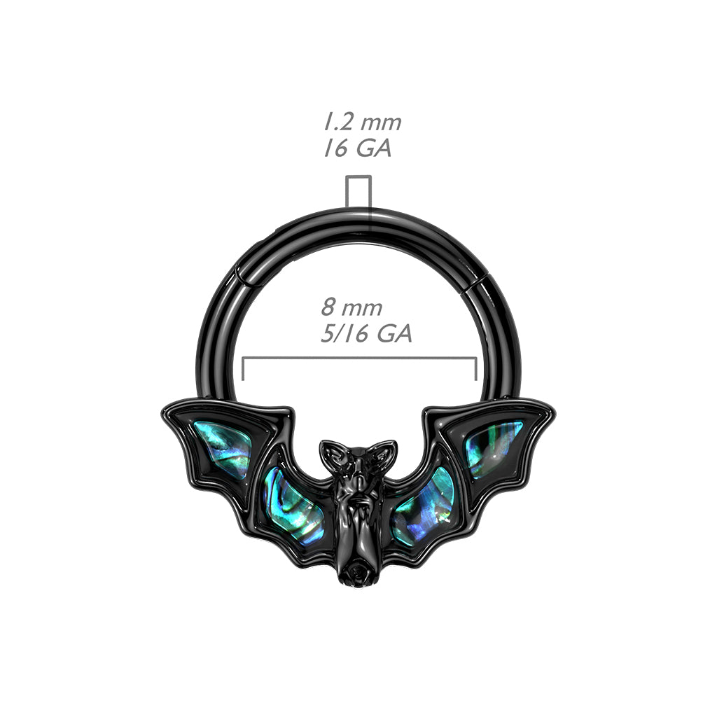High Quality Precision 316L Surgical Steel Hinged Segment Ring With Bat And Abalone Shell Wings size chart