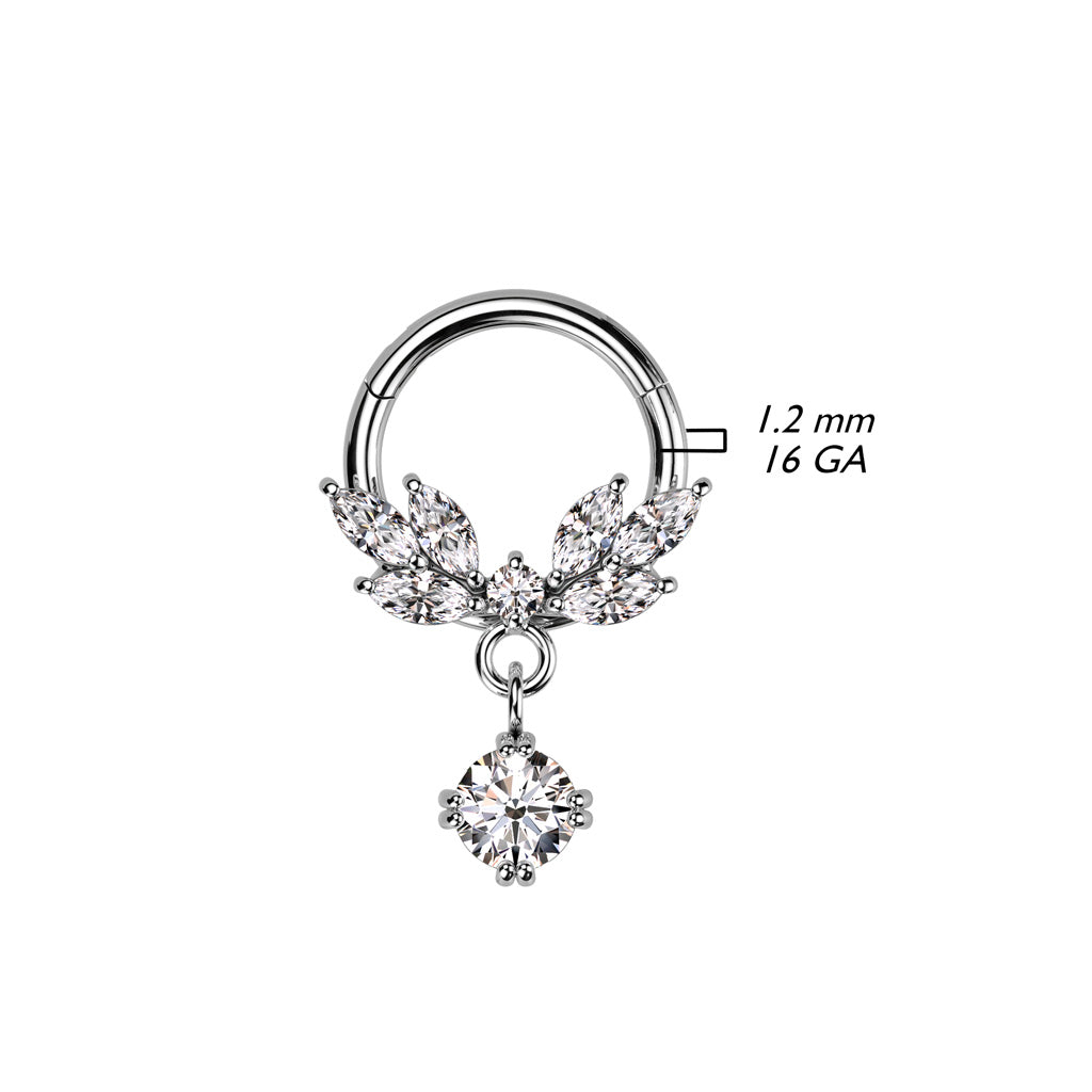 High Quality Precision 316L Surgical Steel Hinged Segment Ring With CZ Vine And CZ Dangle size chart