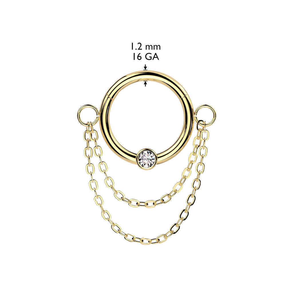 High Quality Precision All 316L Surgical Steel Hinged Segment Ring With Bezel Set CZ Center and Double Chain Dangle size chart