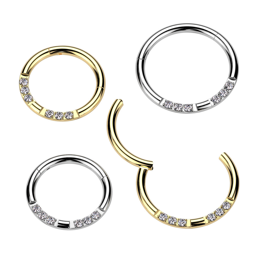 High Quality Precision All 316L Surgical Steel Hinged Segment Ring With Double Forward Facing 3 CNC Set CZ - all colors