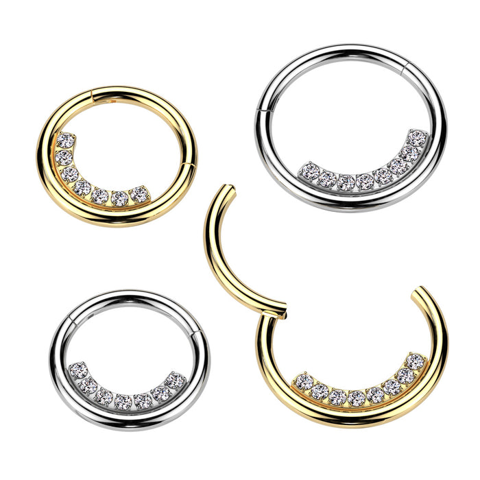 316L Surgical Steel Hinged Segment Hoop Ring With Inner Lined CZ