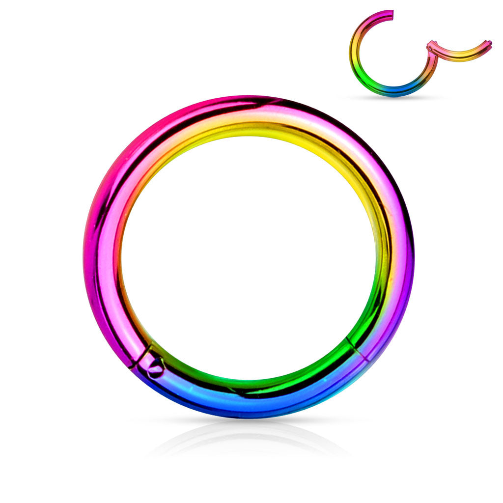 PVD Coated Hinged Segment Hoop Rings - Rainbow