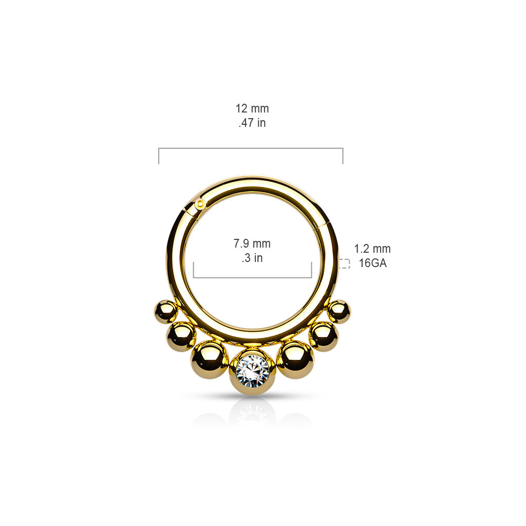 316L Surgical Steel Segment Hoop Rings With Graduated Balls and Bezel Set Crystal Center size chart