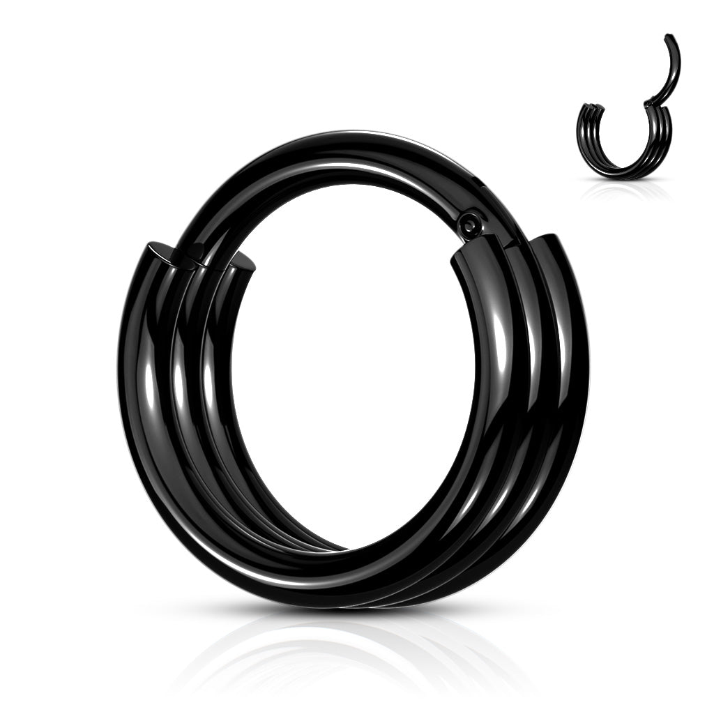 316L Surgical Steel Hinged Segment Hoop Rings With Triple Layered Hoops - Black