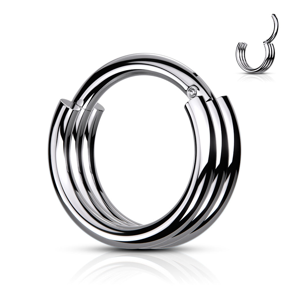 316L Surgical Steel Hinged Segment Hoop Rings With Triple Layered Hoops - Steel