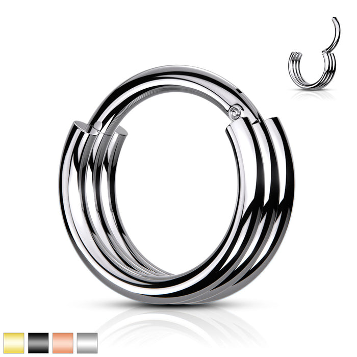 316L Surgical Steel Hinged Segment Hoop Rings With Triple Layered Hoops