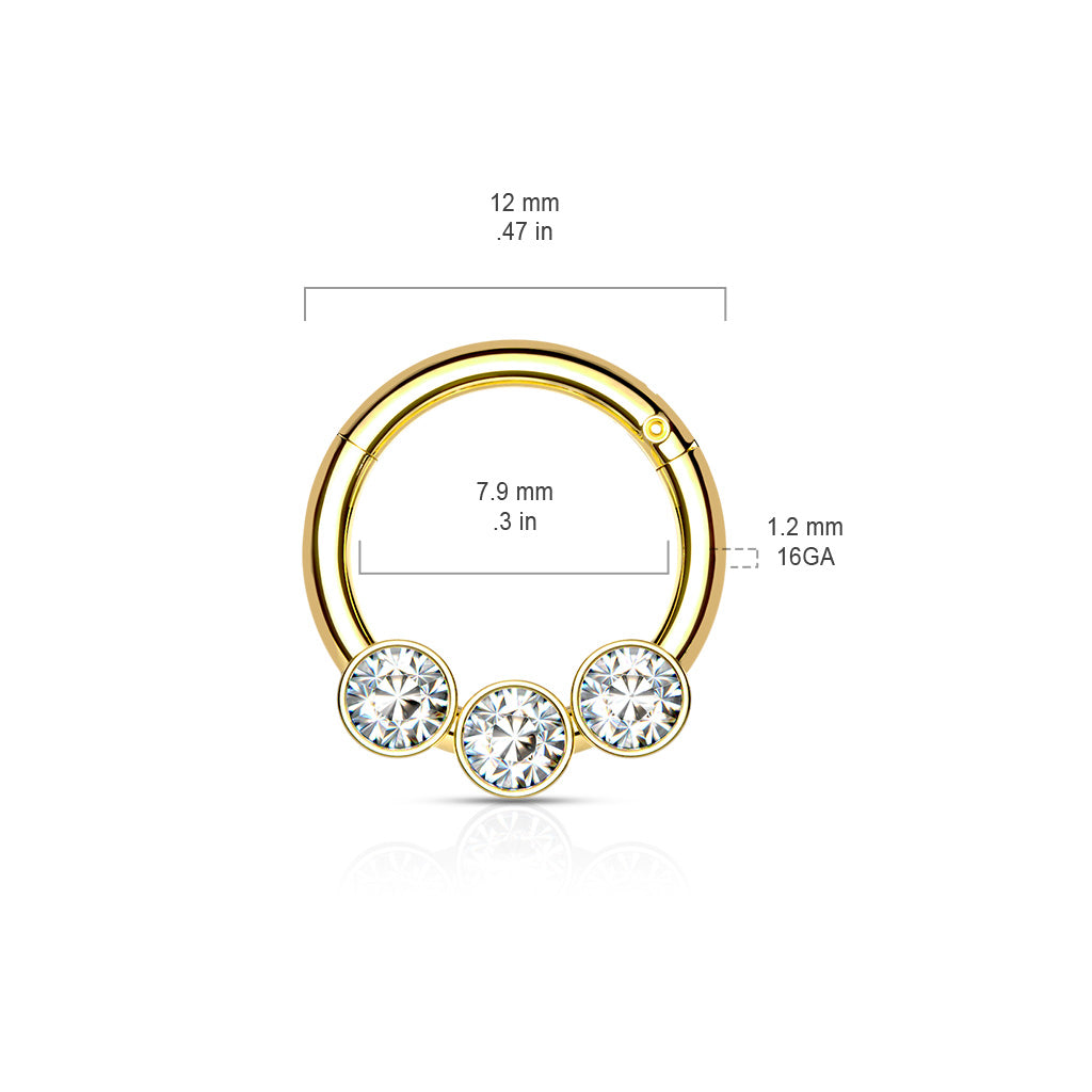 3 Bezel Set Crystals on 316L Surgical Steel Hinged Segment Hoop Rings size chart