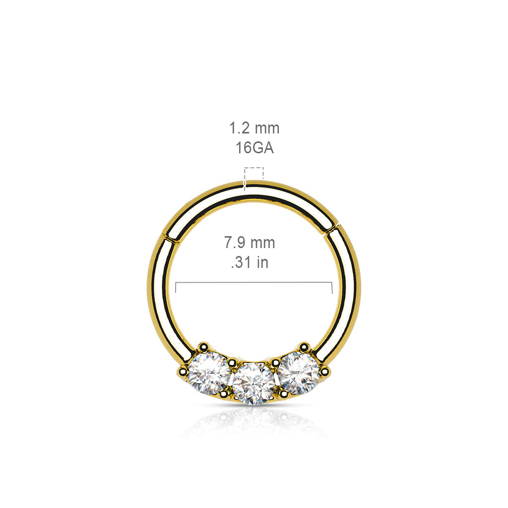 High Quality Precision 3-CZ Set All 316L Surgical Steel Hinged Segment Hoop Rings size chart