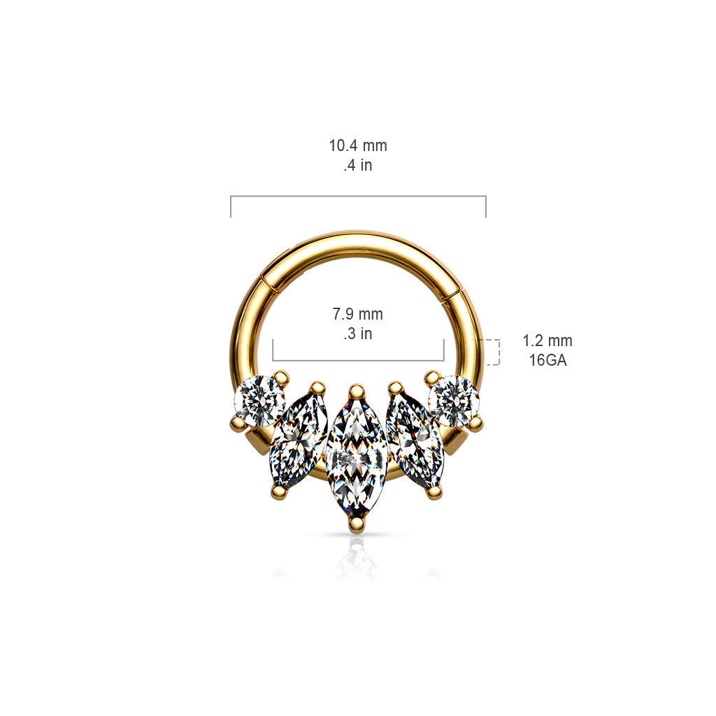 5-Marquise CZ set 316L Surgical Steel Hinge Hoop Segment Rings size chart