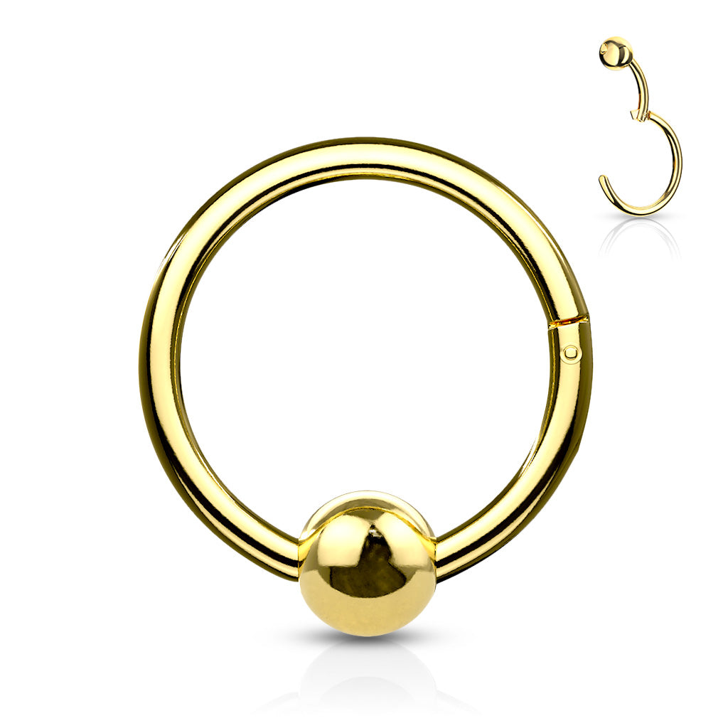 316L Surgical Steel Hinge Hoop Segment Rings With Ball for Ear Cartilage, Nose Septum and More - Gold