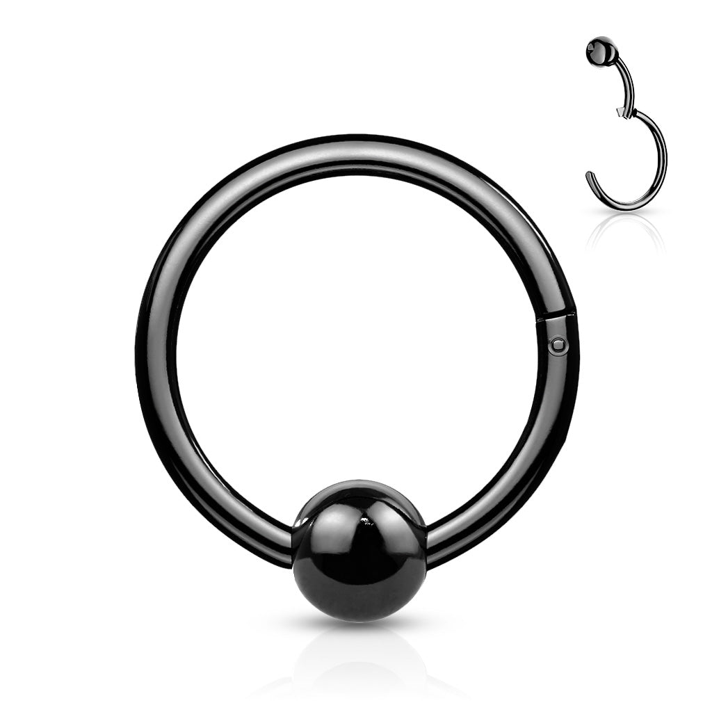 316L Surgical Steel Hinge Hoop Segment Rings With Ball for Ear Cartilage, Nose Septum and More - Black
