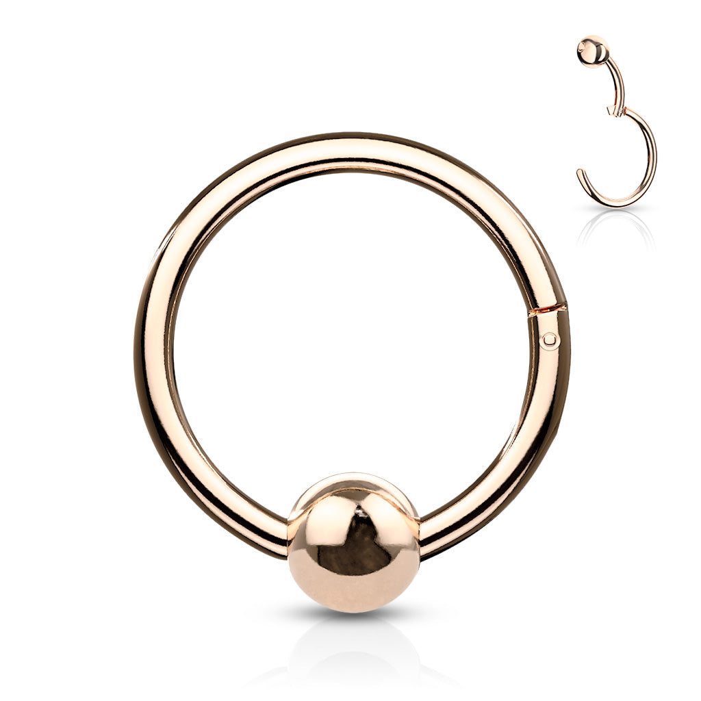 316L Surgical Steel Hinge Hoop Segment Rings With Ball for Ear Cartilage, Nose Septum and More - Rose Gold