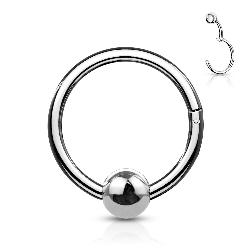 316L Surgical Steel Hinge Hoop Segment Rings With Ball for Ear Cartilage, Nose Septum and More - Steel