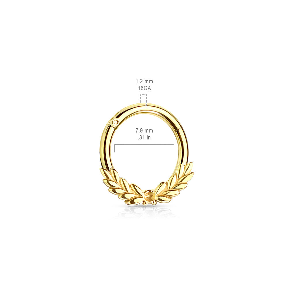 All 316L Surgical Steel Laurel Leaves Front Hinged Hoop Rings size chart