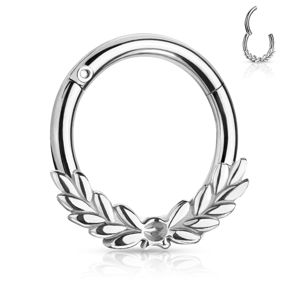 All 316L Surgical Steel Laurel Leaves Front Hinged Hoop Rings - all colors