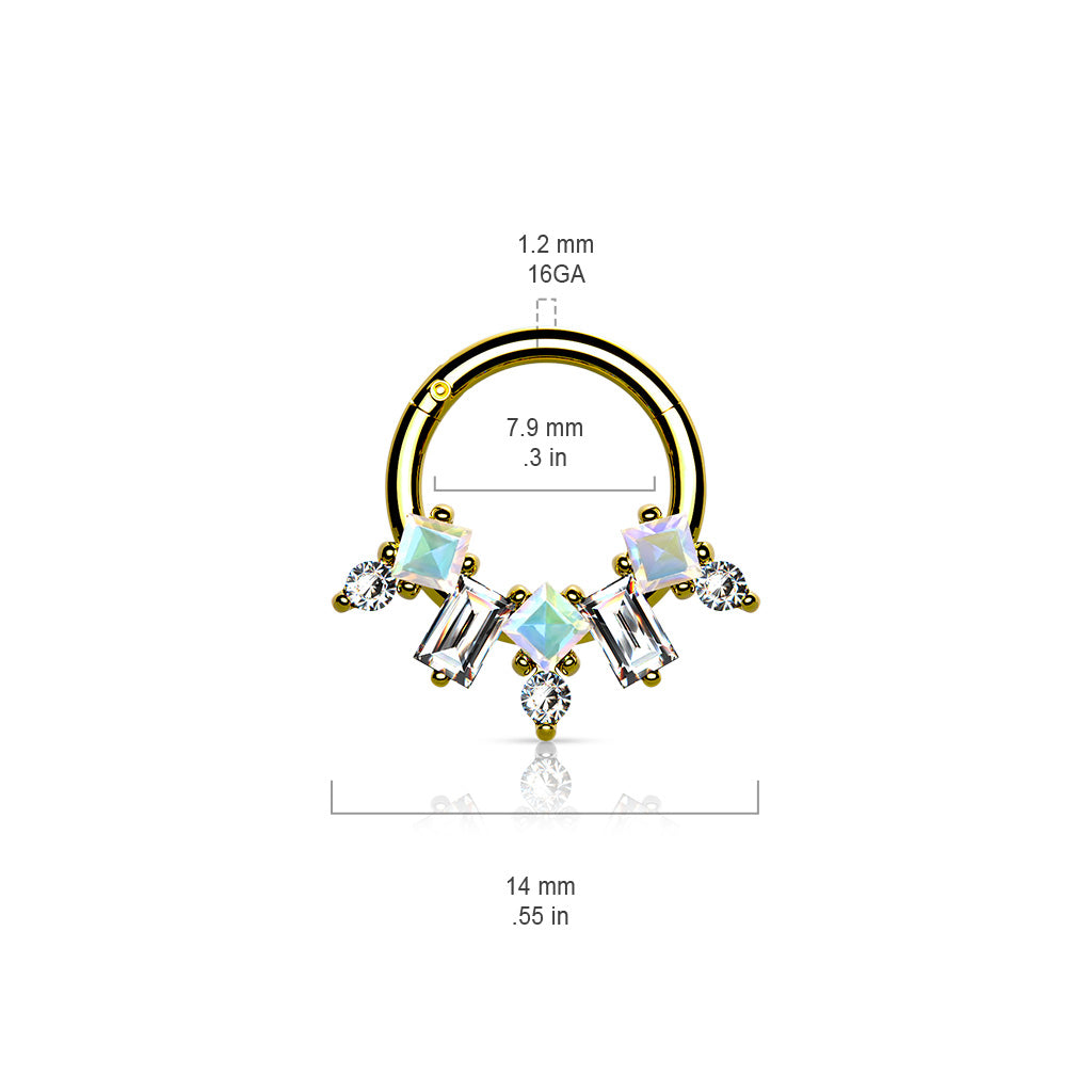 Multi CZ Fan 316L Surgical Steel Hinge Hoop Segment Rings size chart