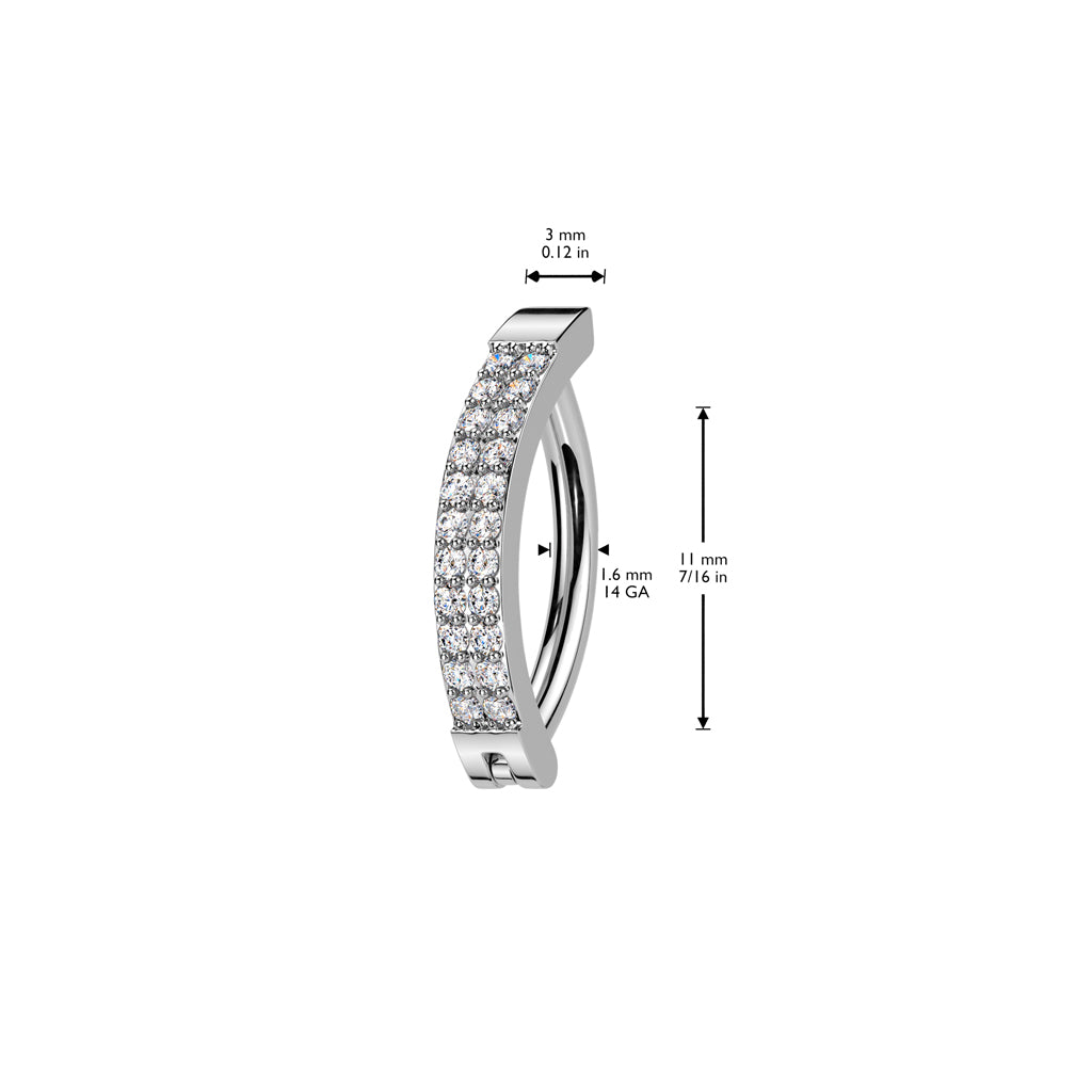 316L Surgical Steel Hinged Belly Button Ring With Double Line Pave CZ size chart