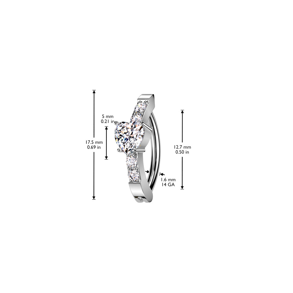 316L Surgical Steel Hinged Belly Button Ring With Round CNC CZ and Heart CZ Center size chart