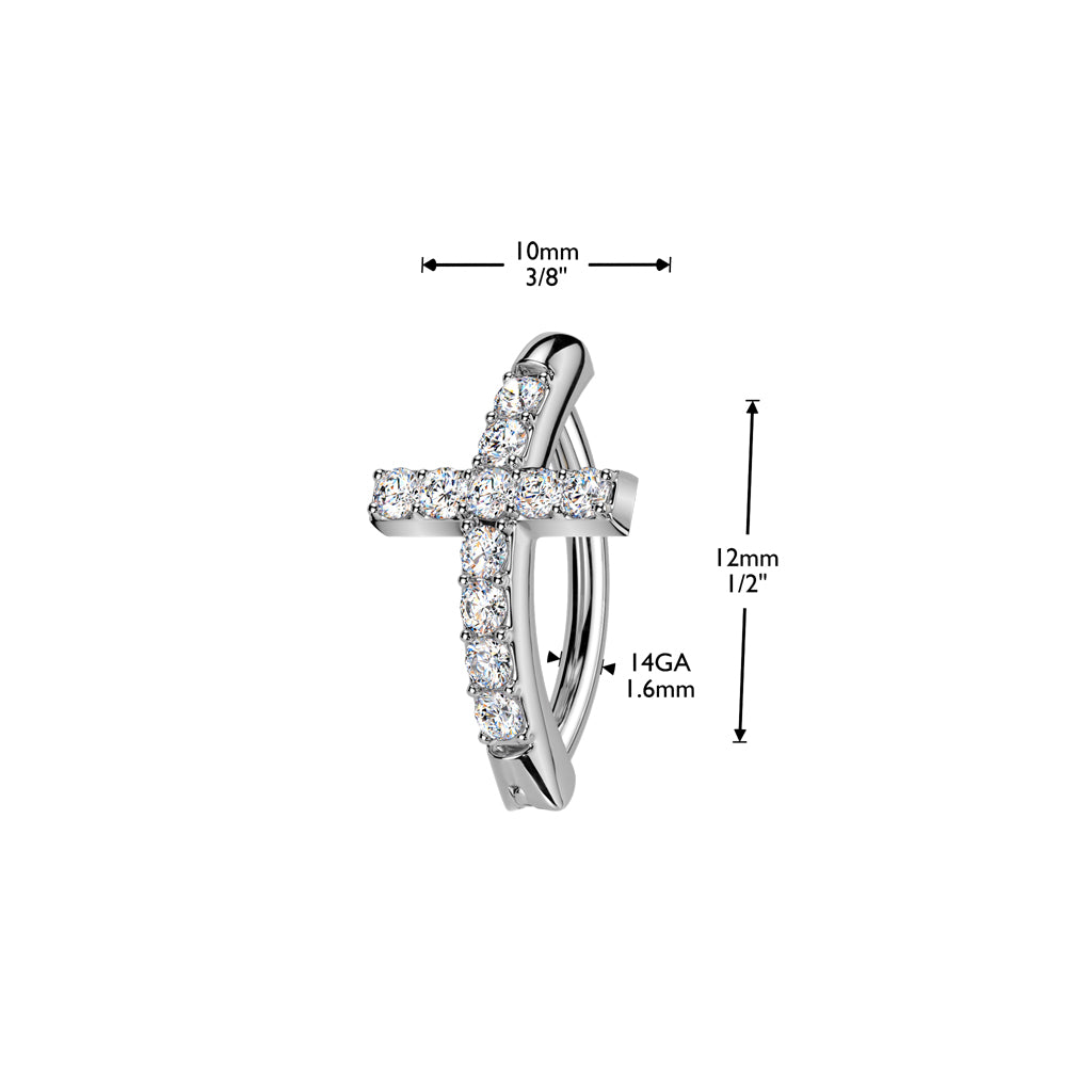 316L Hinged CZ Pave Cross Belly Button Ring size chart