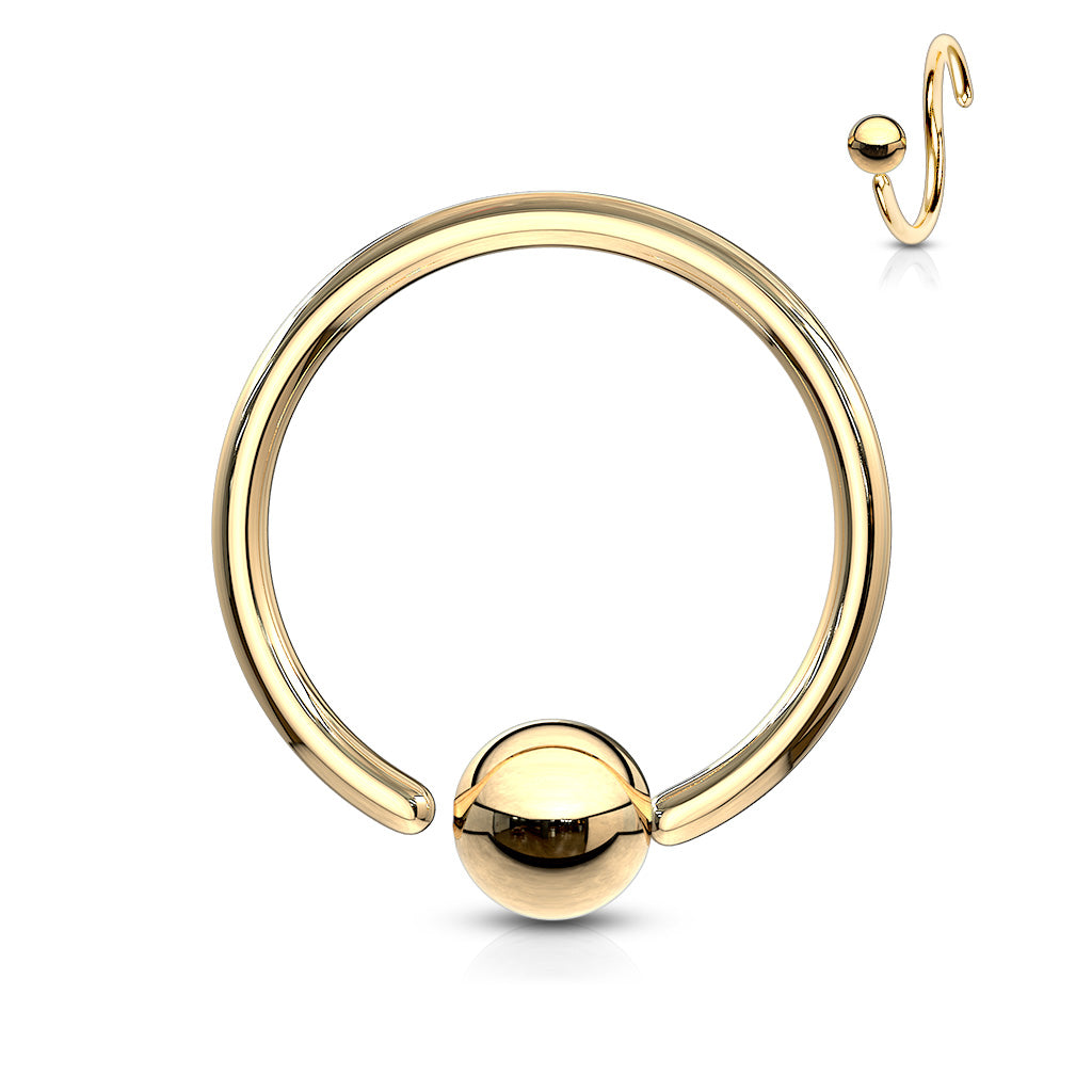 One Side Fixed Ball Ring IP Over 316L Surgical Steel For Ear Cartilage, Nose and More - Gold