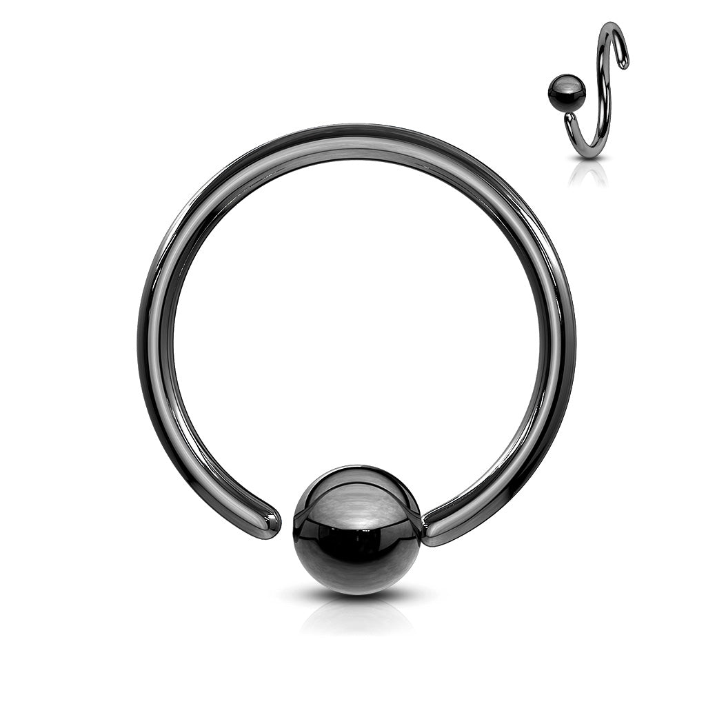 One Side Fixed Ball Ring IP Over 316L Surgical Steel For Ear Cartilage, Nose and More - Black