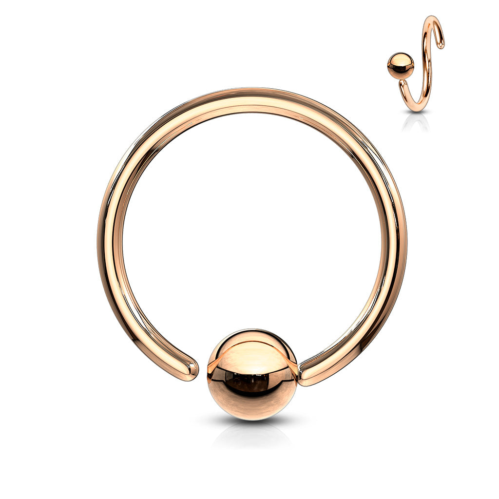 One Side Fixed Ball Ring IP Over 316L Surgical Steel For Ear Cartilage, Nose and More - Rose Gold