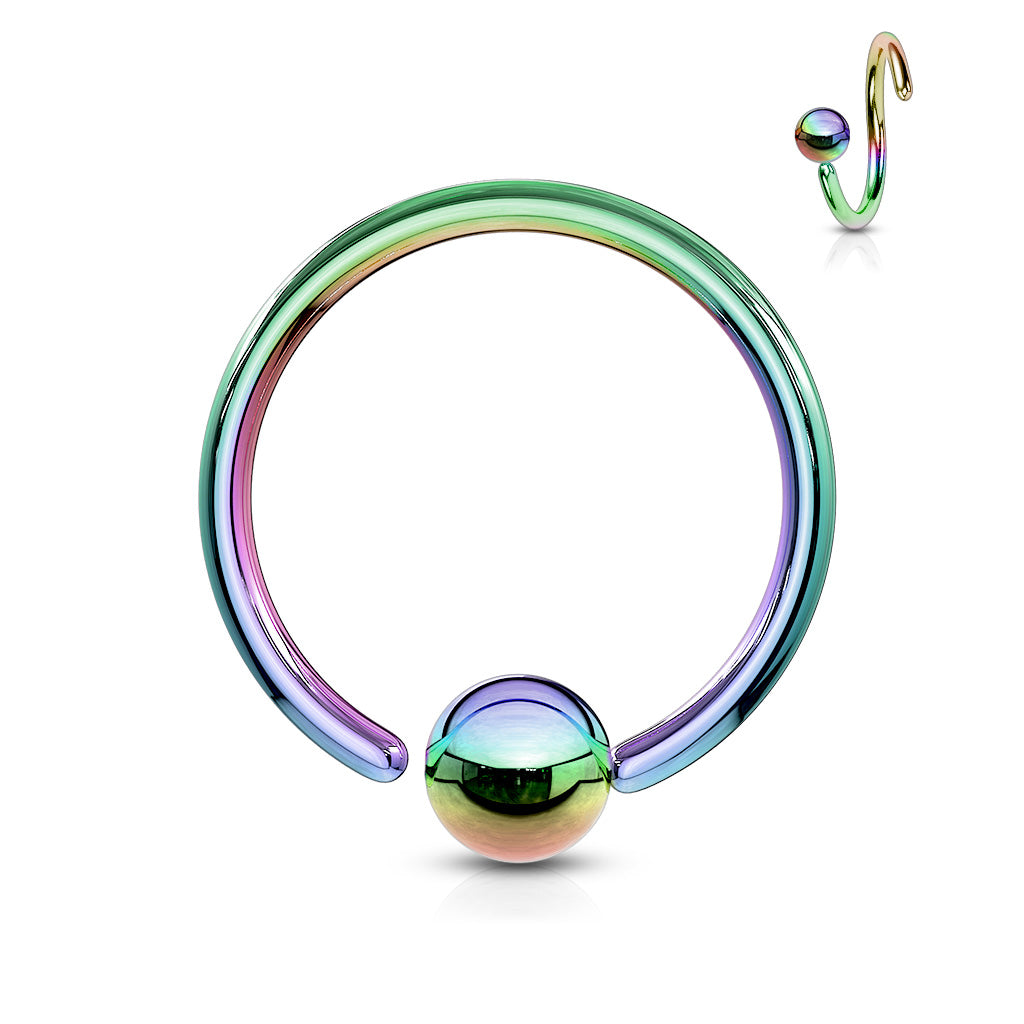 One Side Fixed Ball Ring IP Over 316L Surgical Steel For Ear Cartilage, Nose and More - Rainbow