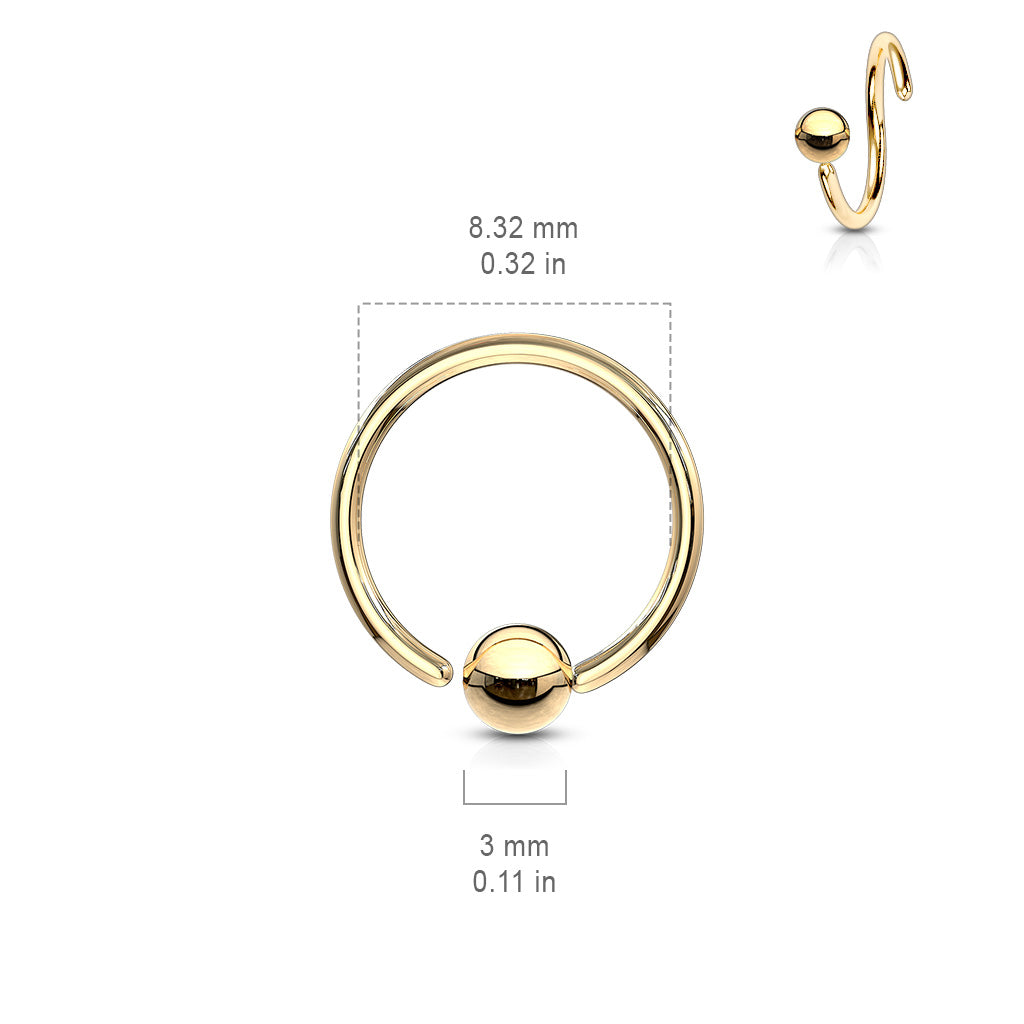 One Side Fixed Ball Ring IP Over 316L Surgical Steel For Ear Cartilage, Nose and More size chart
