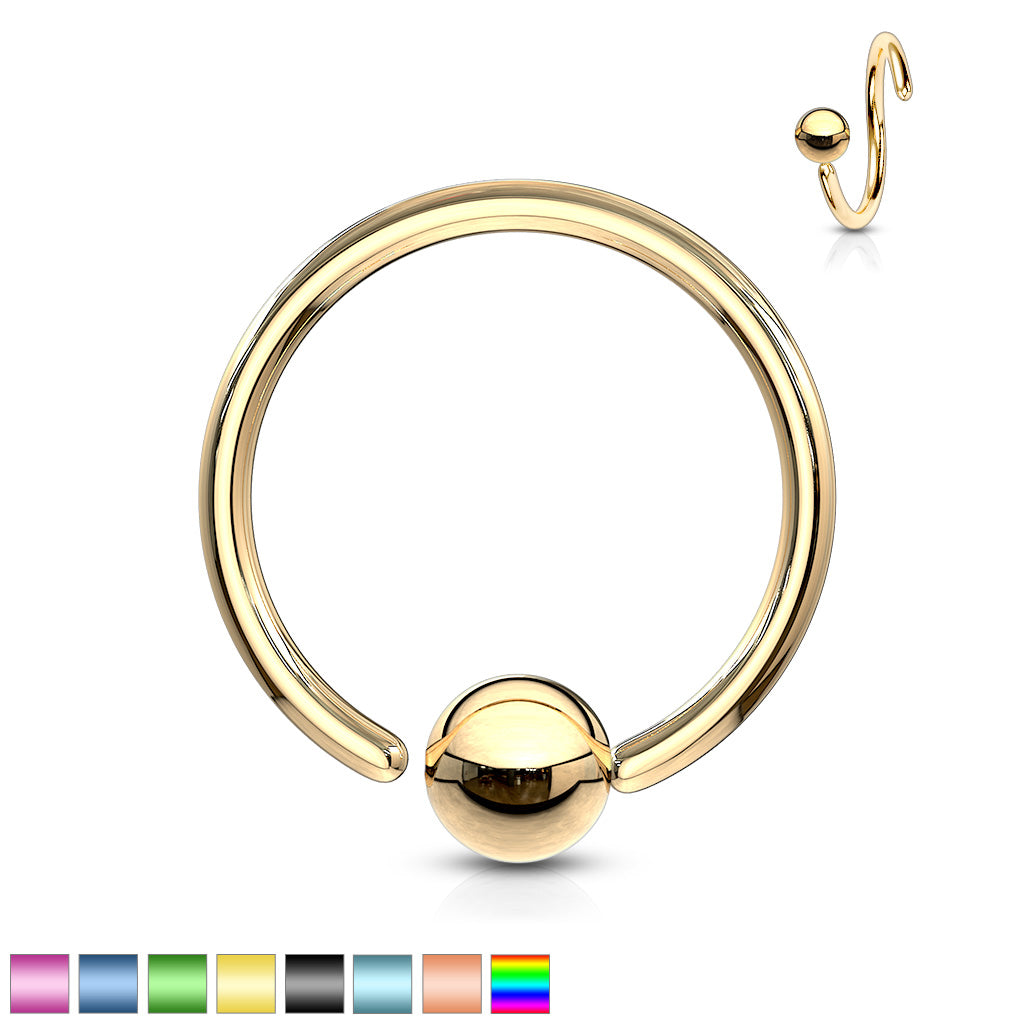 One Side Fixed Ball Ring IP Over 316L Surgical Steel For Ear Cartilage, Nose and More - all colors