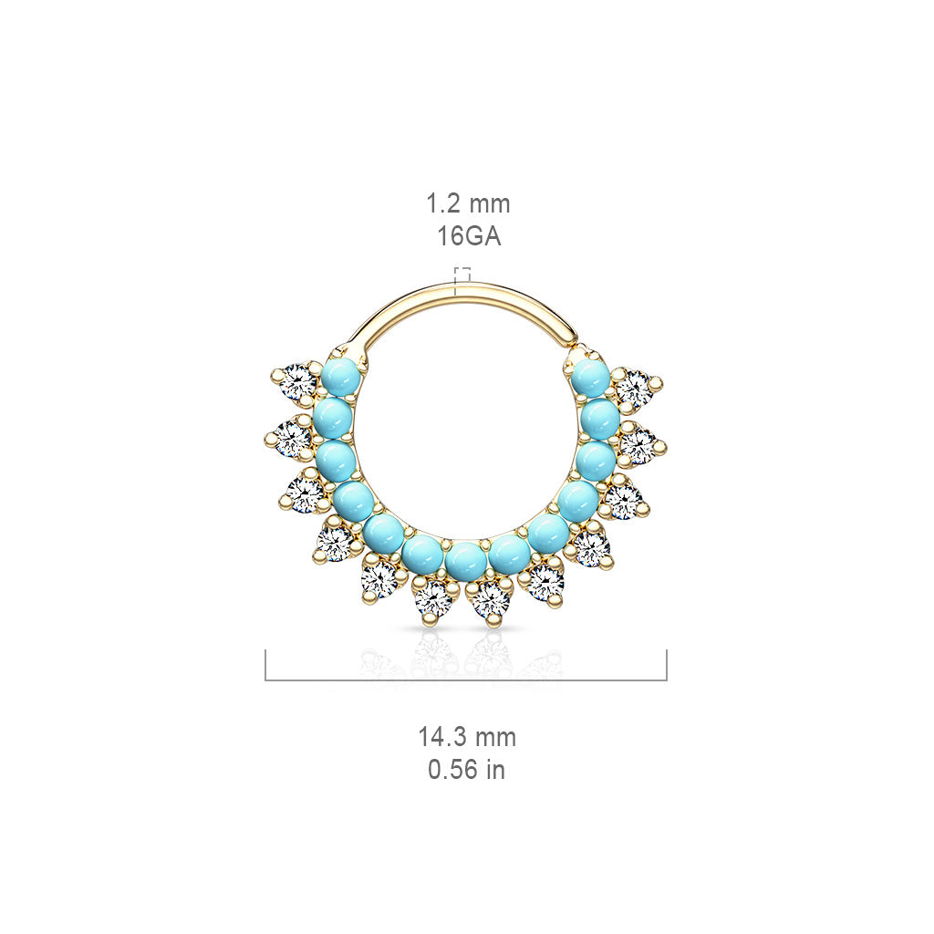 Turquoise and CZ Double Lined Bendable Hoops for Ear Cartilage, Daith, Nose Septum and More size chart