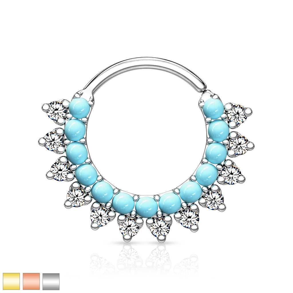 Turquoise and CZ Double Lined Bendable Hoops for Ear Cartilage, Daith, Nose Septum and More - all colors