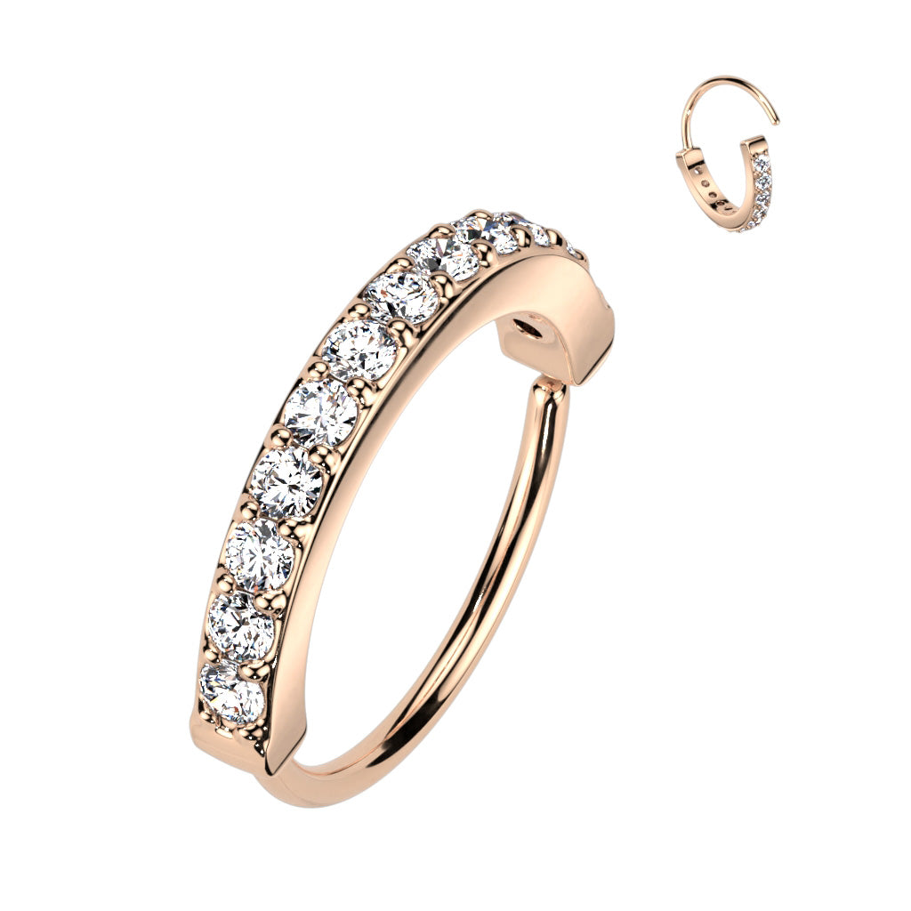 Single Lined Half Circle With Embedded CZ Bendable Hoop - Rose Gold/Clear
