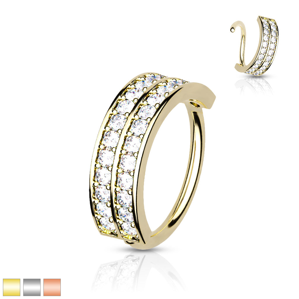 Double Lined Half Circle with Embedded CZ Bendable Hoop - all colors