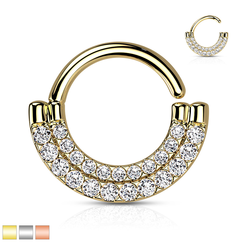Double Lined CZ Paved Front Bendable Hoops for Daith, Cartilage, Septum and More - all colors