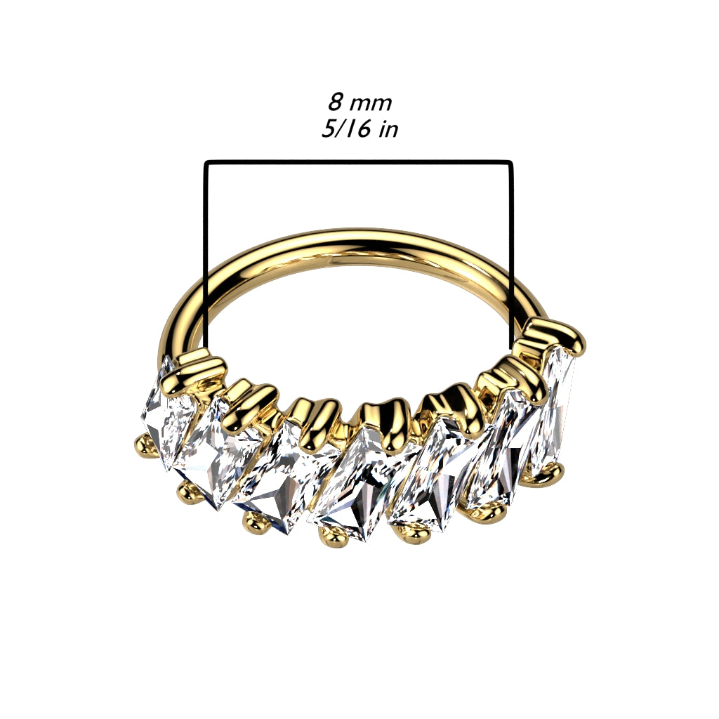 Diagonal Pave Princess Cut CZ Bendable Hoop for Septum, Daith, Ear Cartilage, Nose and More size chart