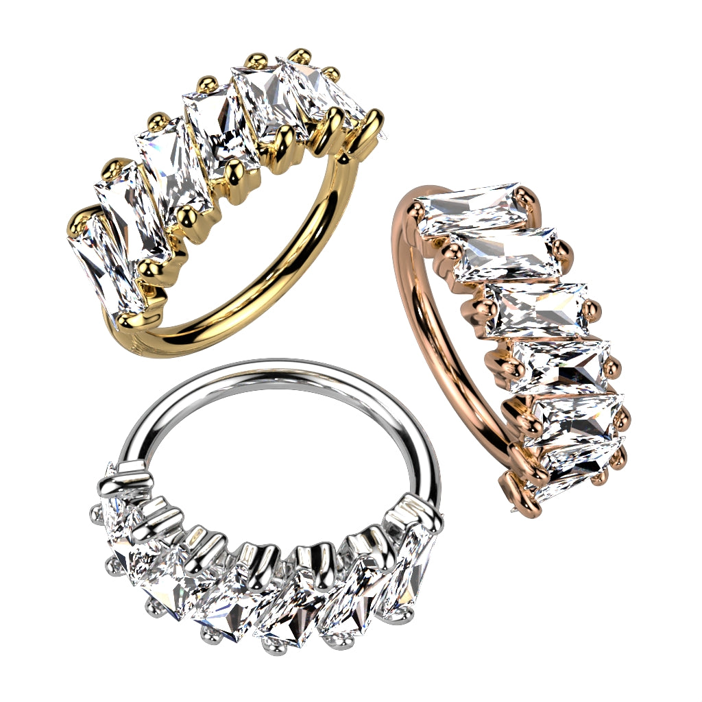 Diagonal Pave Princess Cut CZ Bendable Hoop for Septum, Daith, Ear Cartilage, Nose and More - all colors