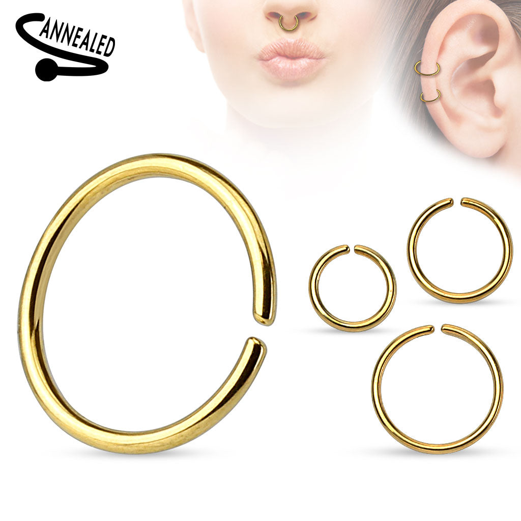 Titanium Anodized over 316L Surgical Steel Annealed and Rounded Ends Cut Rings - Gold