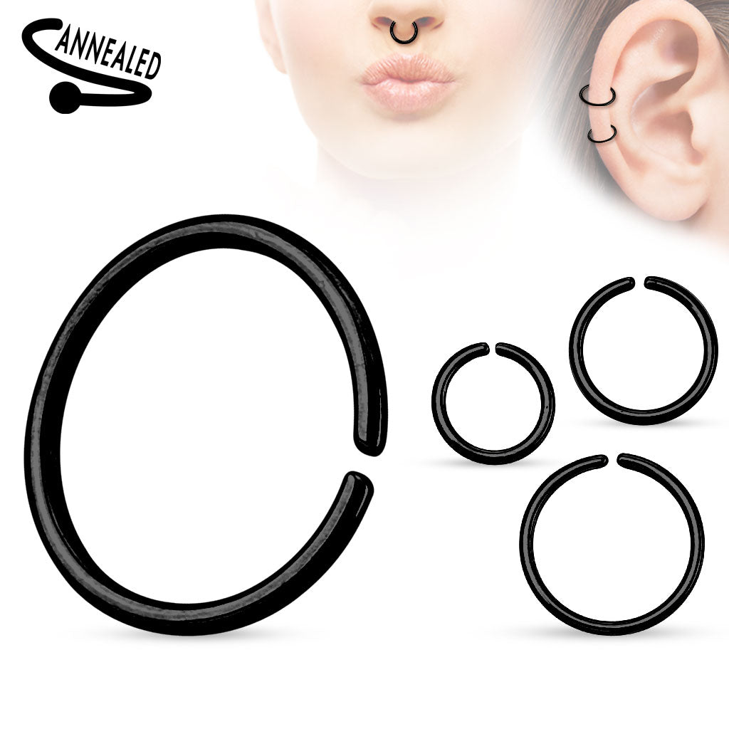 Titanium Anodized over 316L Surgical Steel Annealed and Rounded Ends Cut Rings - Black